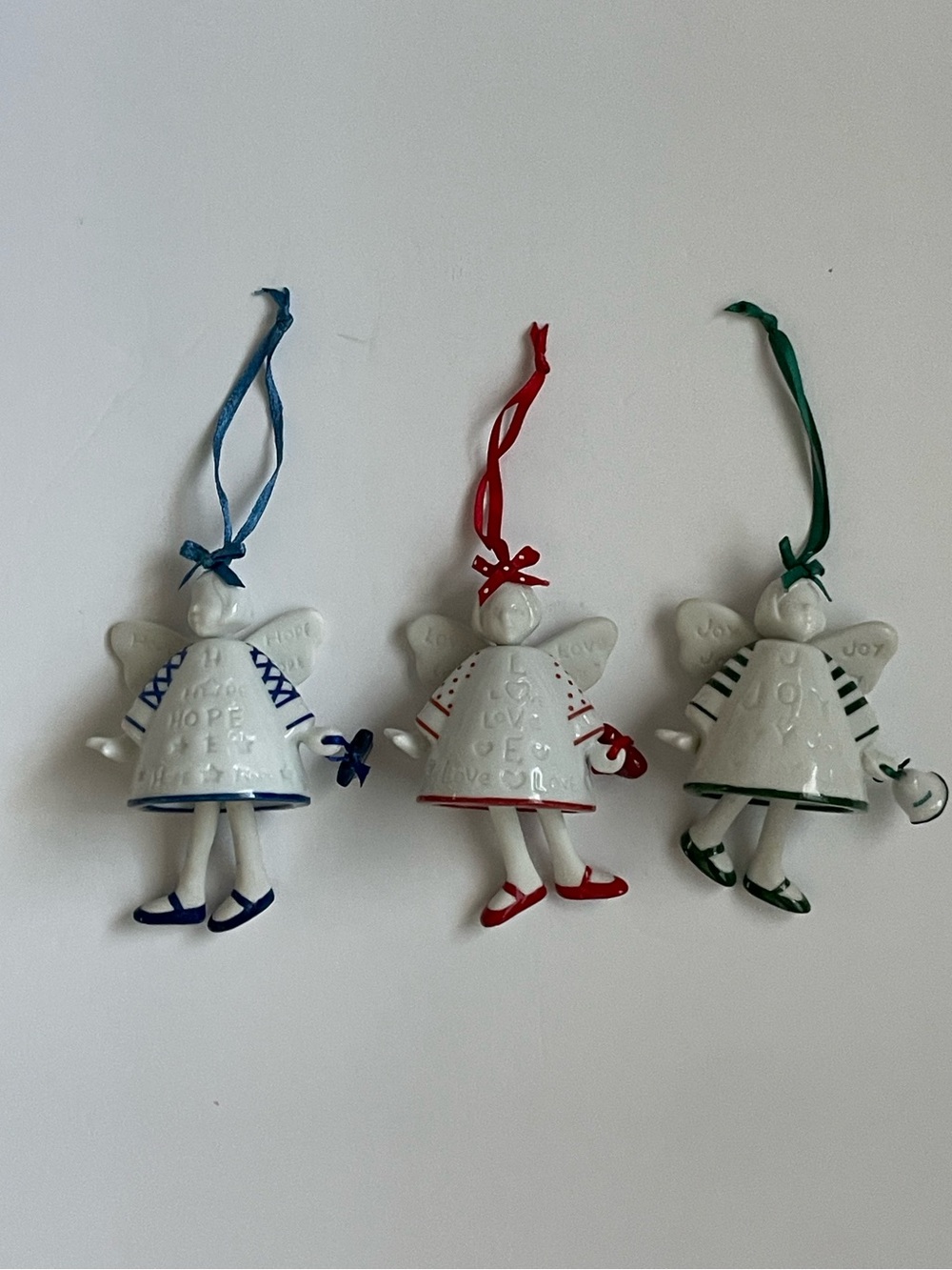 Vintage 2002 Hallmark Hope Joy Love Angel Porcelain Ornaments Set of 3